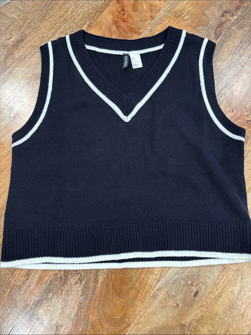 Divided Navy V-Neck Sweater Vest with White Trim